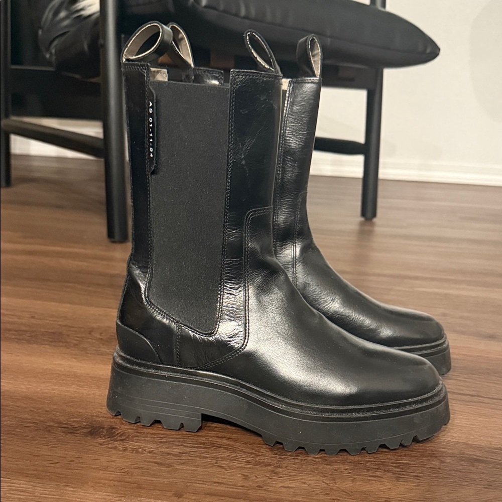 All Saints Black Leather Combat Boots